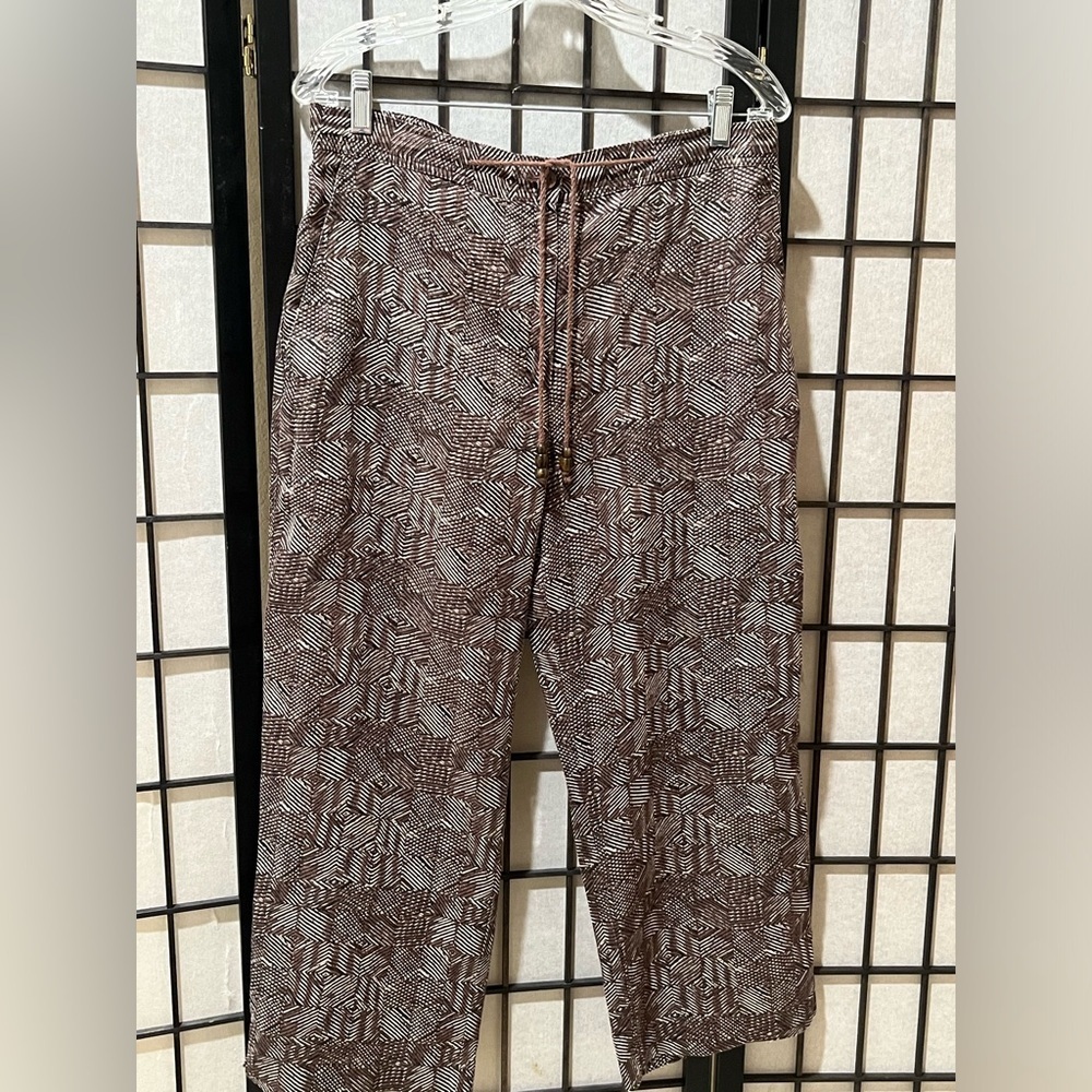 Jones New York COUNTRY Brown & Cream Geometric Linen Pants women SIZE 12